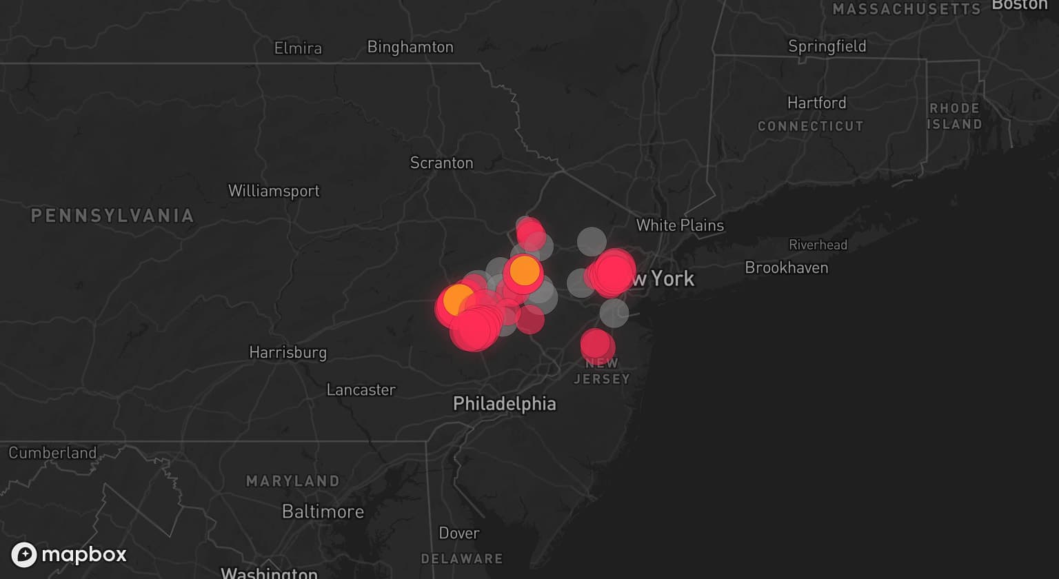 Storm map for 14 areas across Pennsylvania and New Jersey
