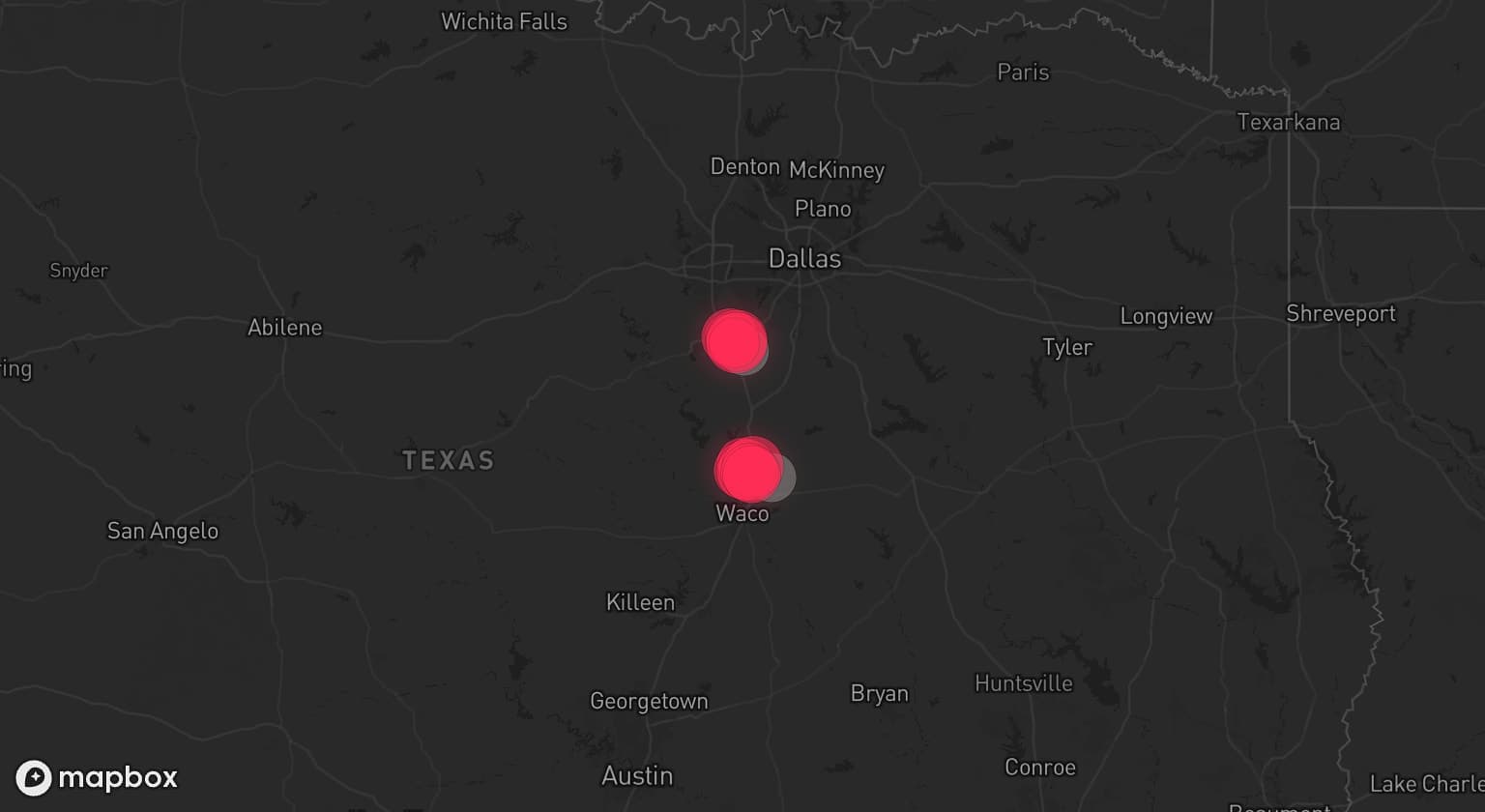 Storm map for 2 areas across Texas