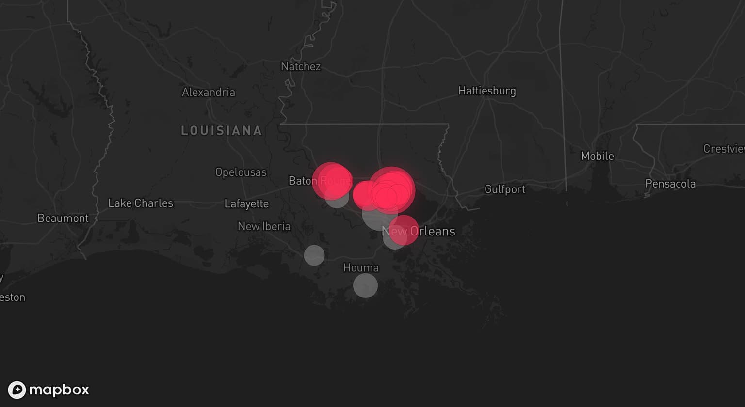Storm map for 5 areas across Louisiana
