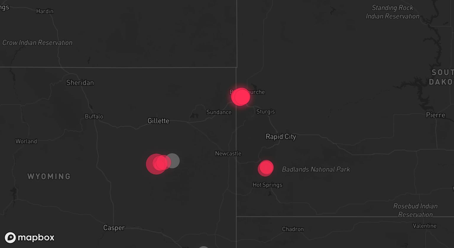 Storm map for 2 areas across Wyoming