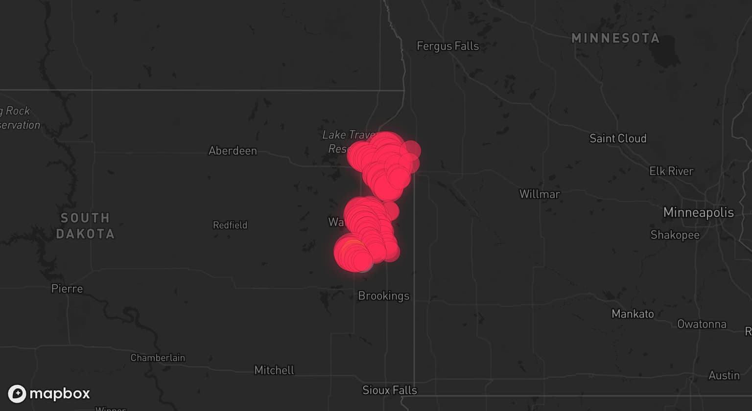 Storm map for 4 areas across South Dakota