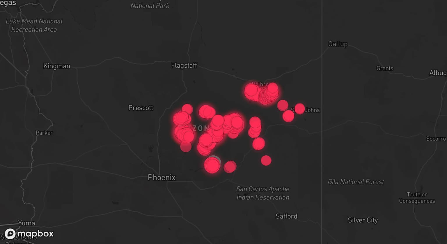 Storm map for the Gila County, AZ area