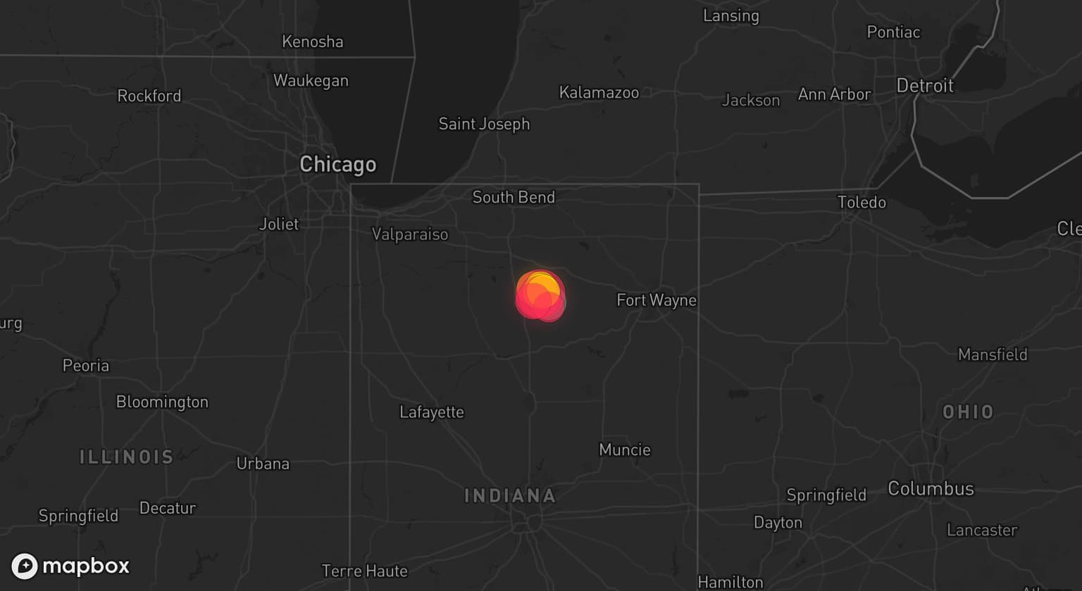 Storm map for the Kosciusko County, IN area
