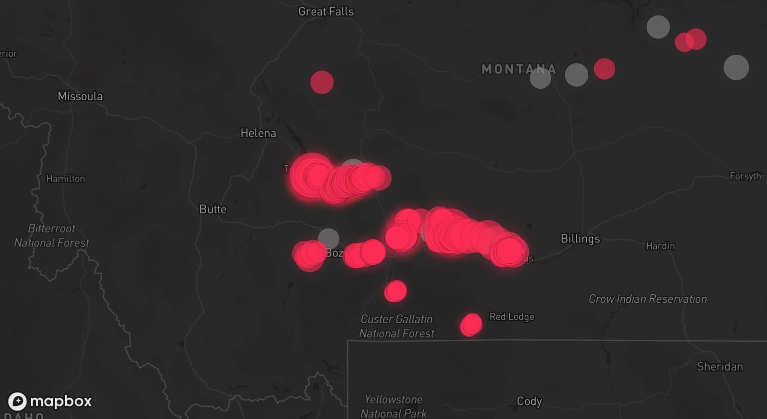 Storm map for 8 areas across Montana