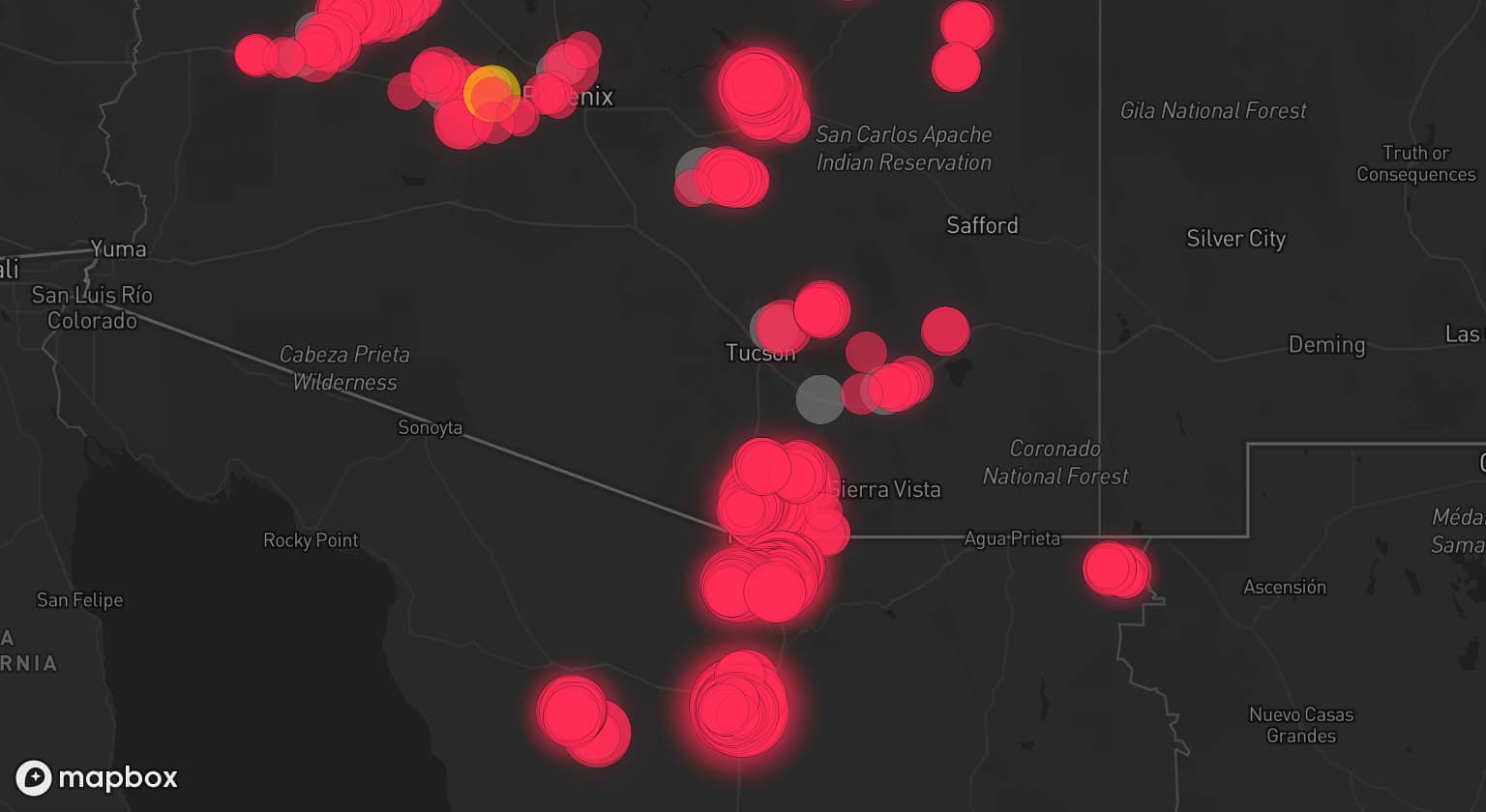 Storm map for 12 areas across Arizona