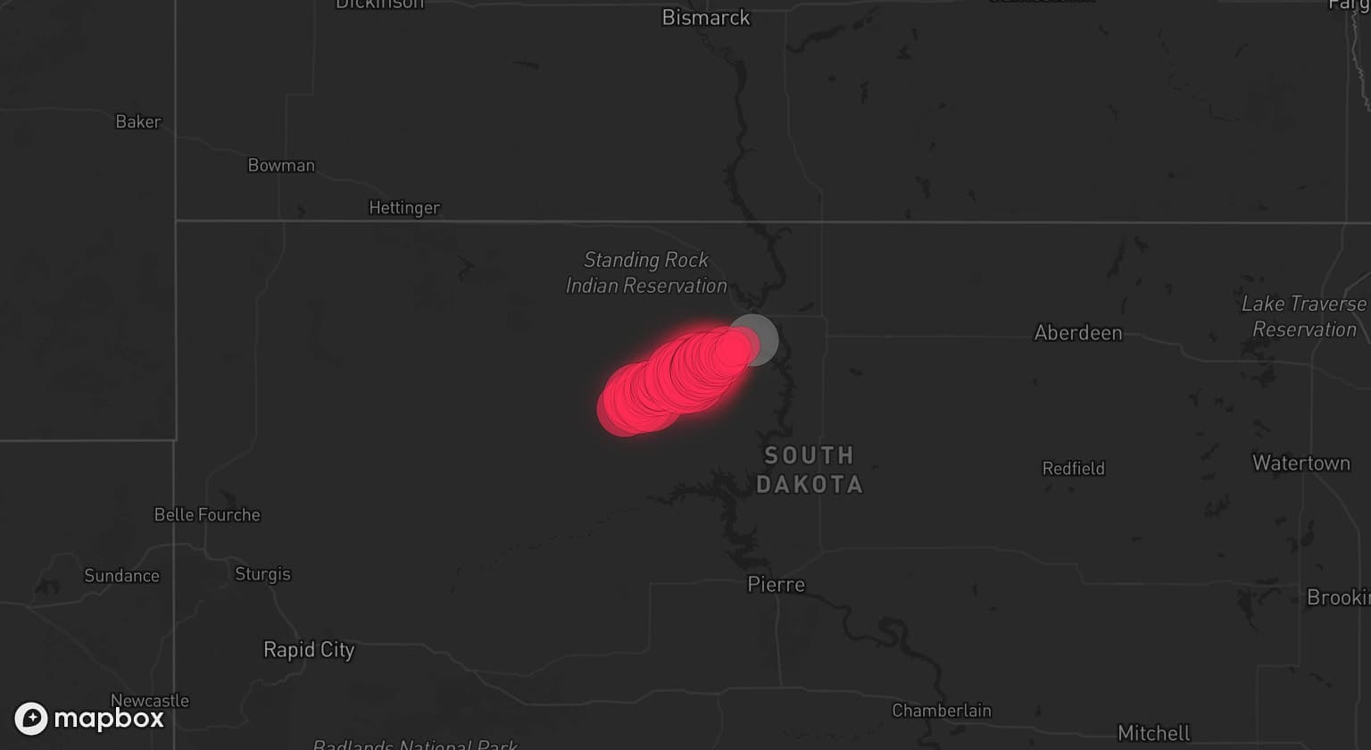 Storm map for 2 areas across South Dakota