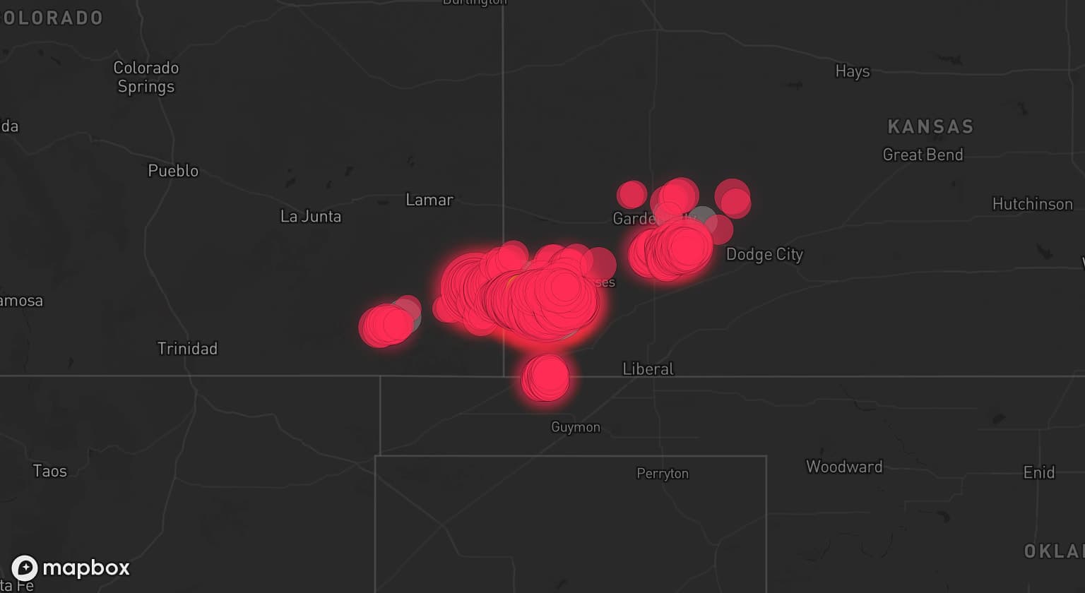 Storm map for 6 areas across Kansas and Colorado