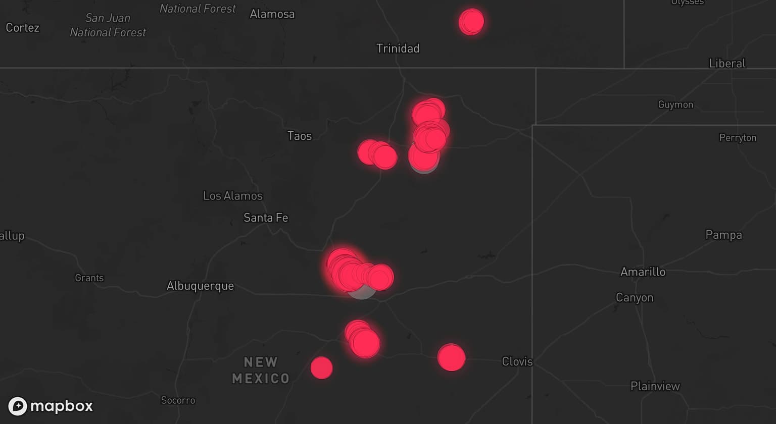 Storm map for 4 areas across New Mexico