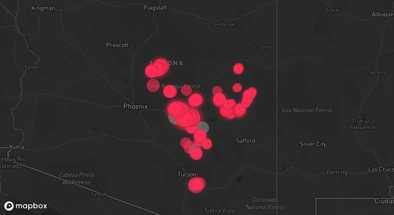 Storm map for 4 areas across Arizona