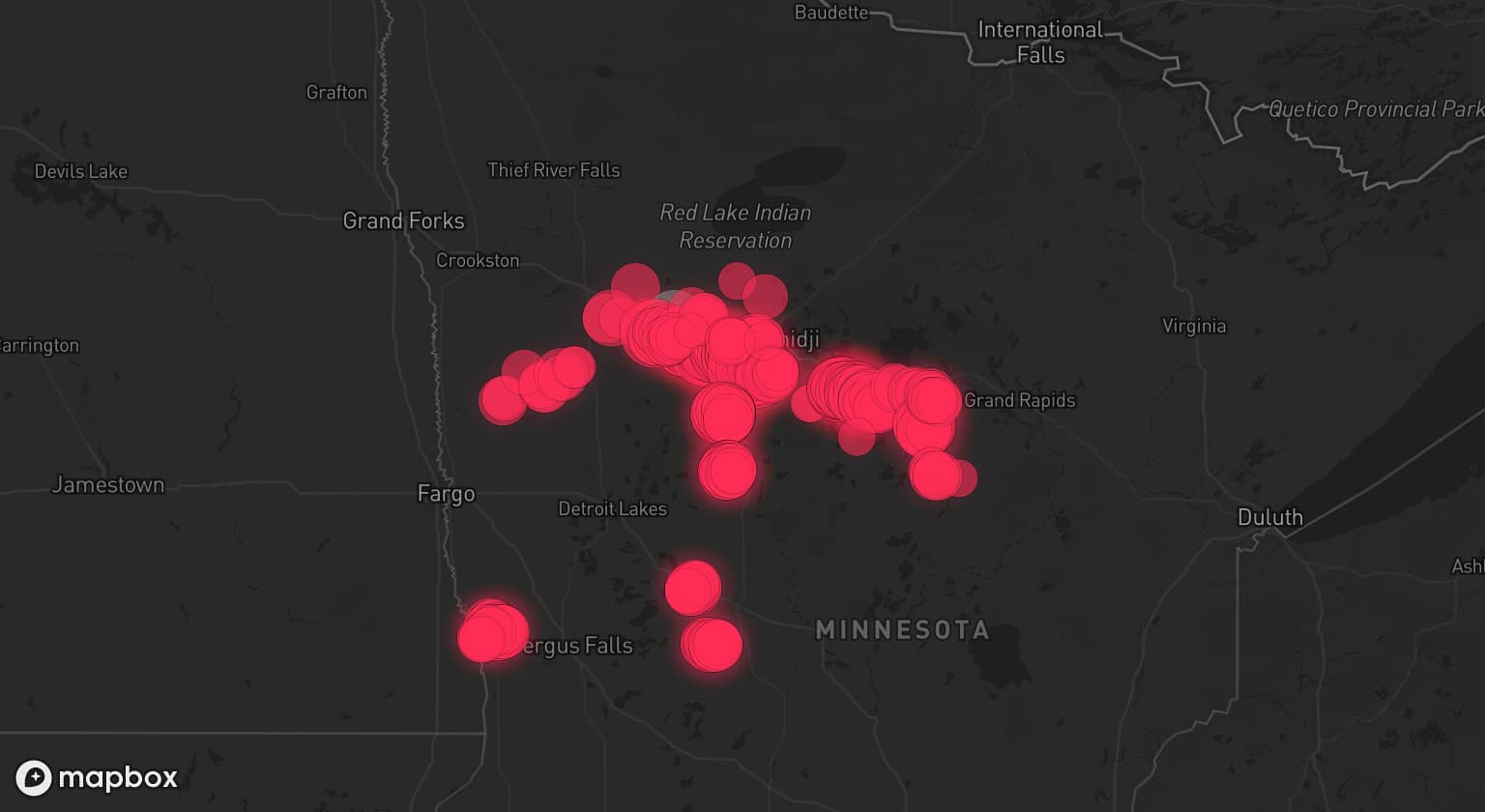 Storm map for 2 areas across Minnesota