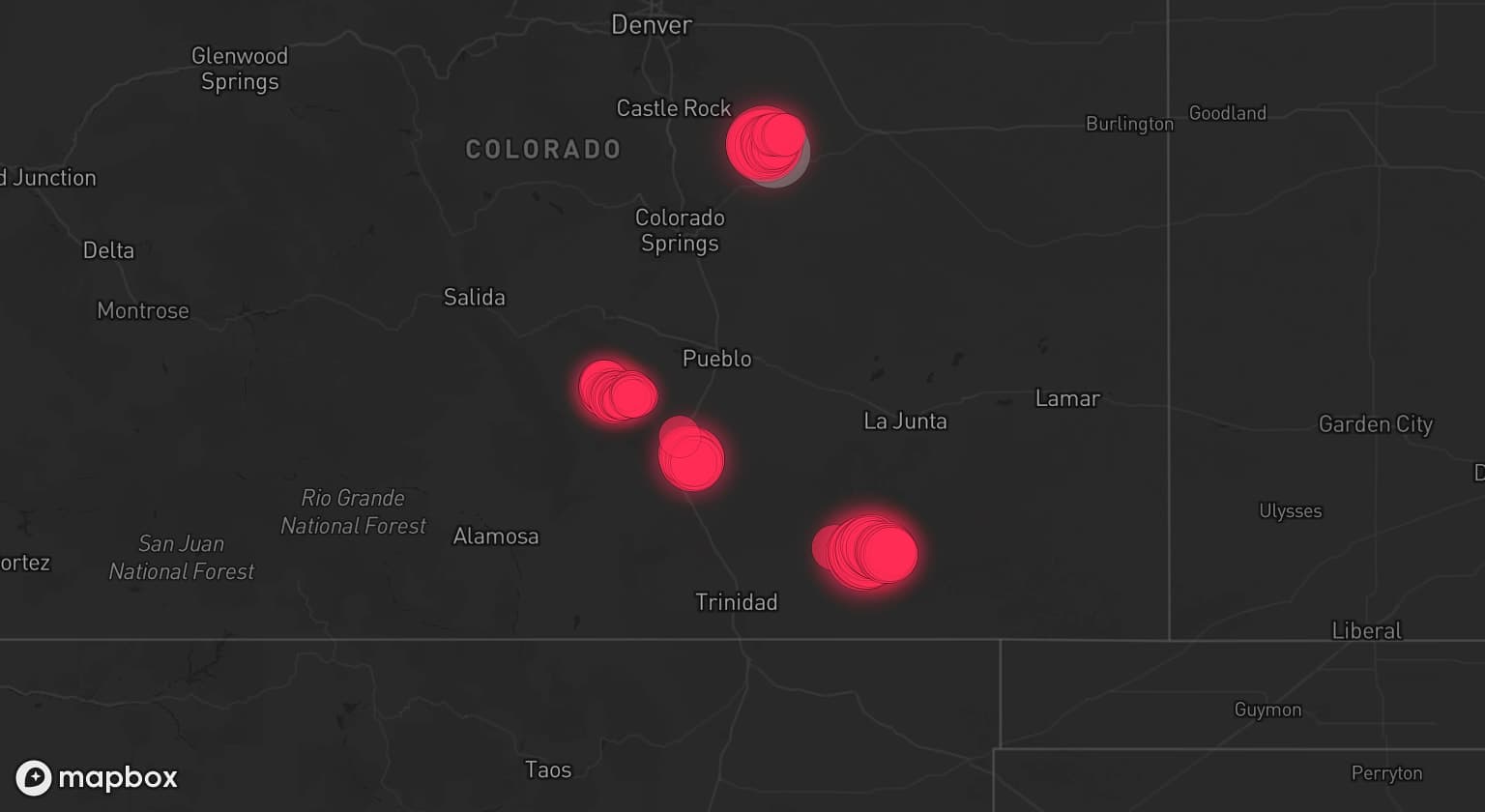 Storm map for 3 areas across Colorado