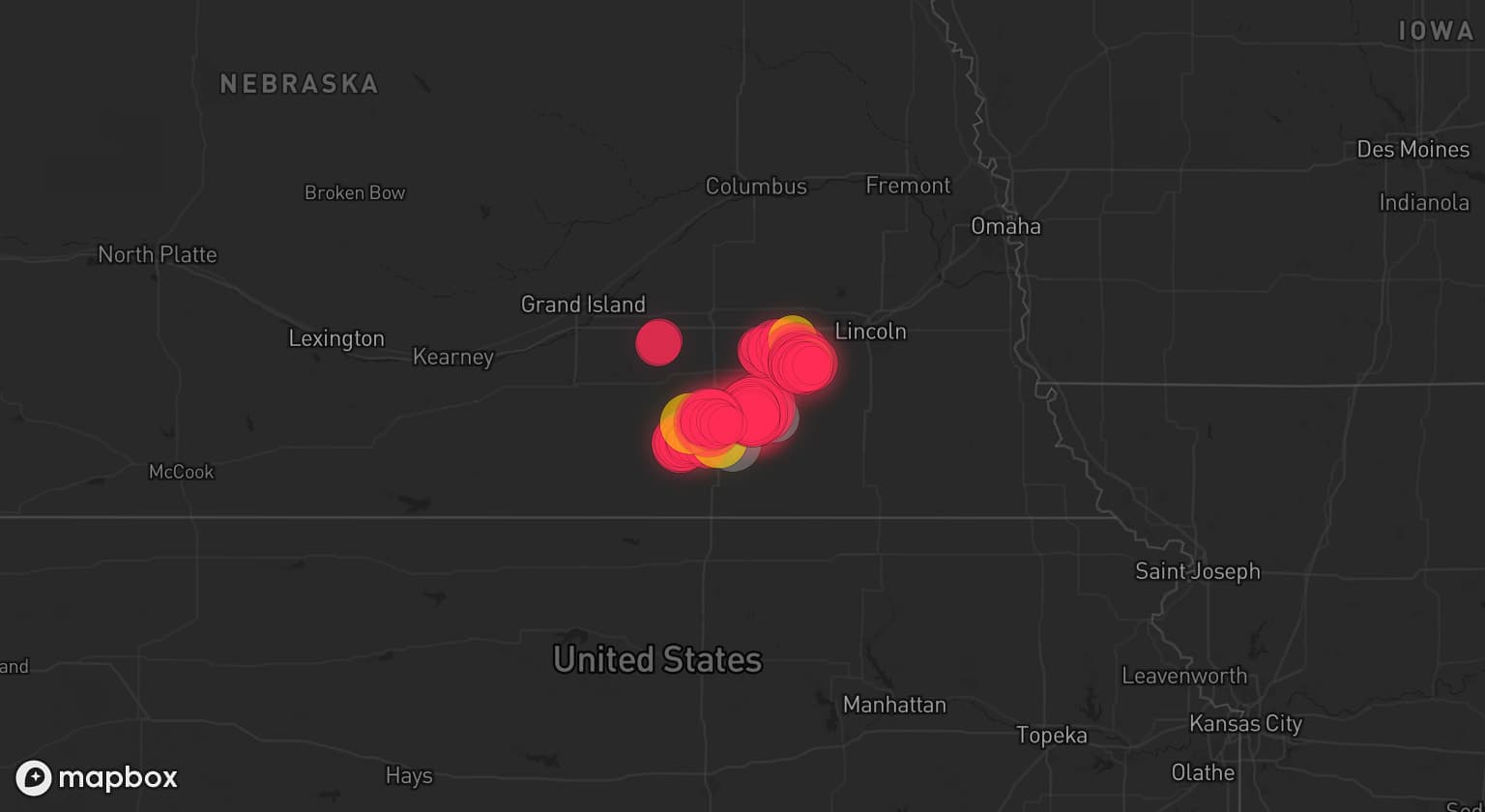 Storm map for 8 areas across Nebraska