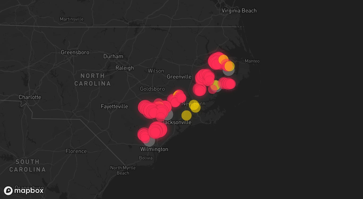 Storm map for 4 areas across North Carolina