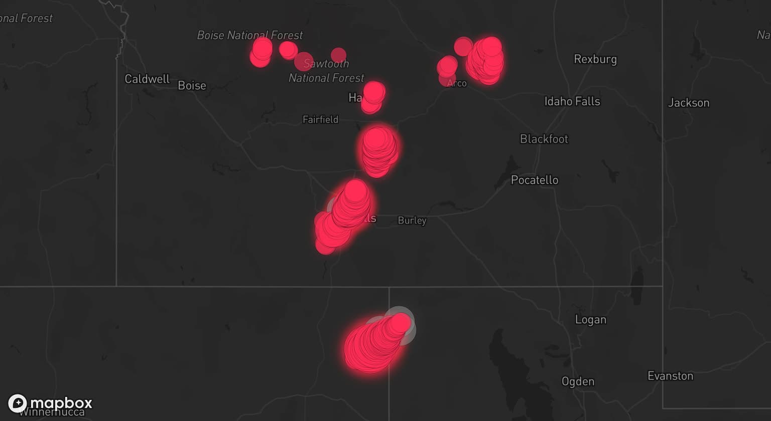 Storm map for 3 areas across Nevada, Utah, and Idaho