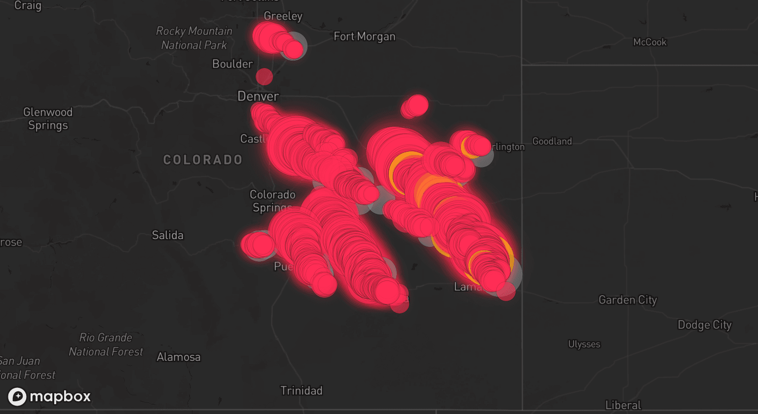 Storm map for 24 areas across Colorado