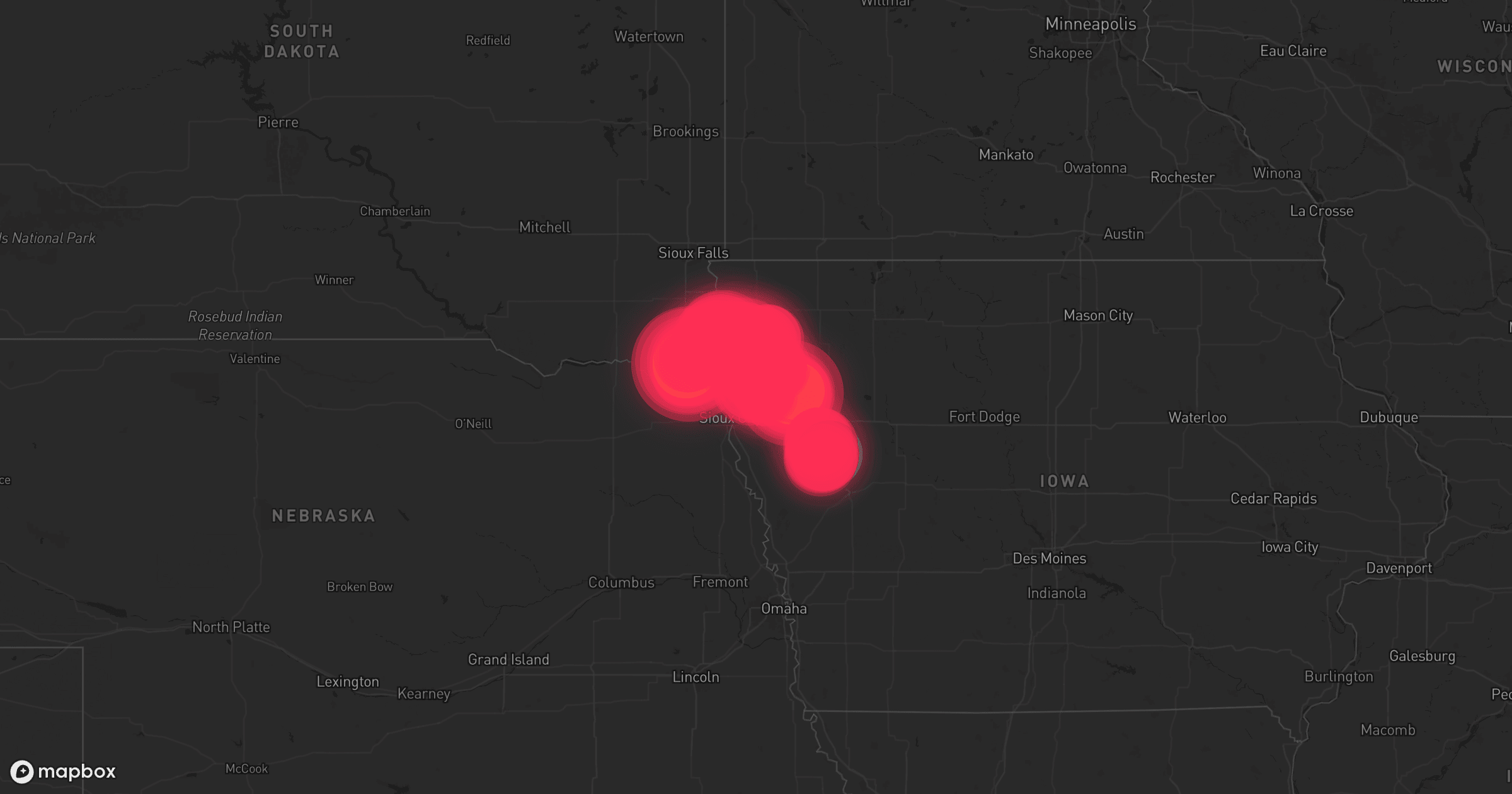 Storm map for 9 areas across Nebraska, Iowa, and South Dakota