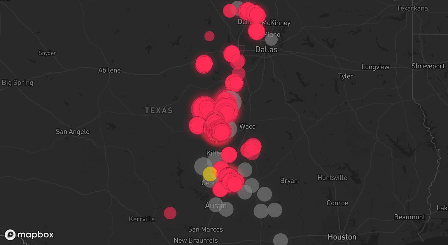Storm map for 19 areas across Texas