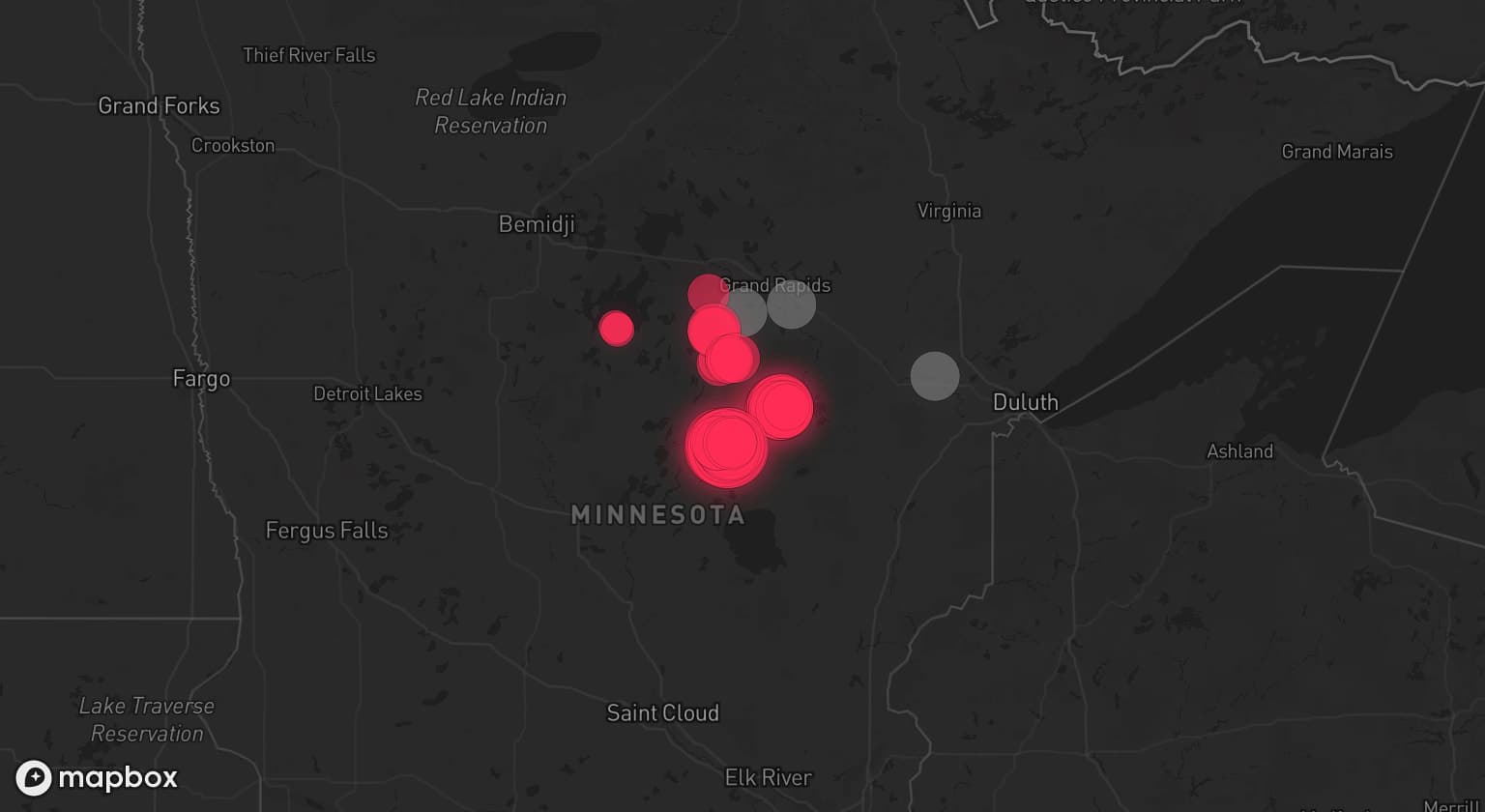 Storm map for 3 areas across Minnesota