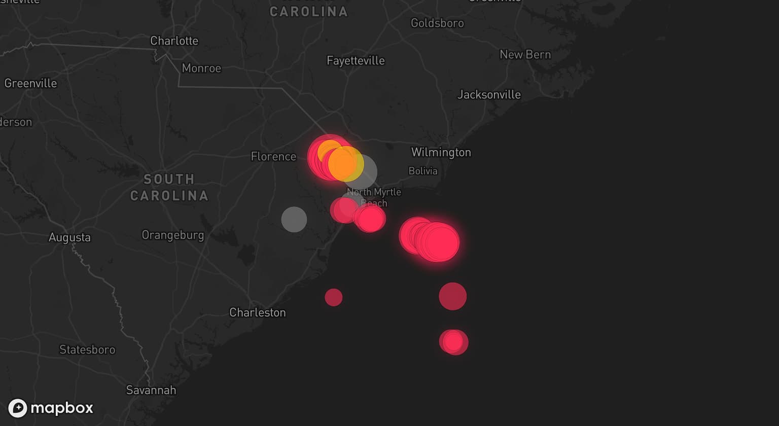 Storm map for 4 areas across South Carolina