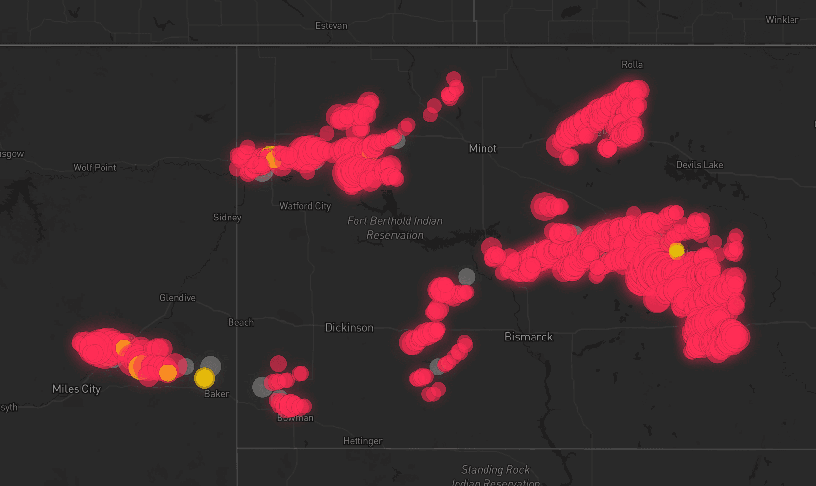 Storm map for 18 areas across North Dakota and Montana