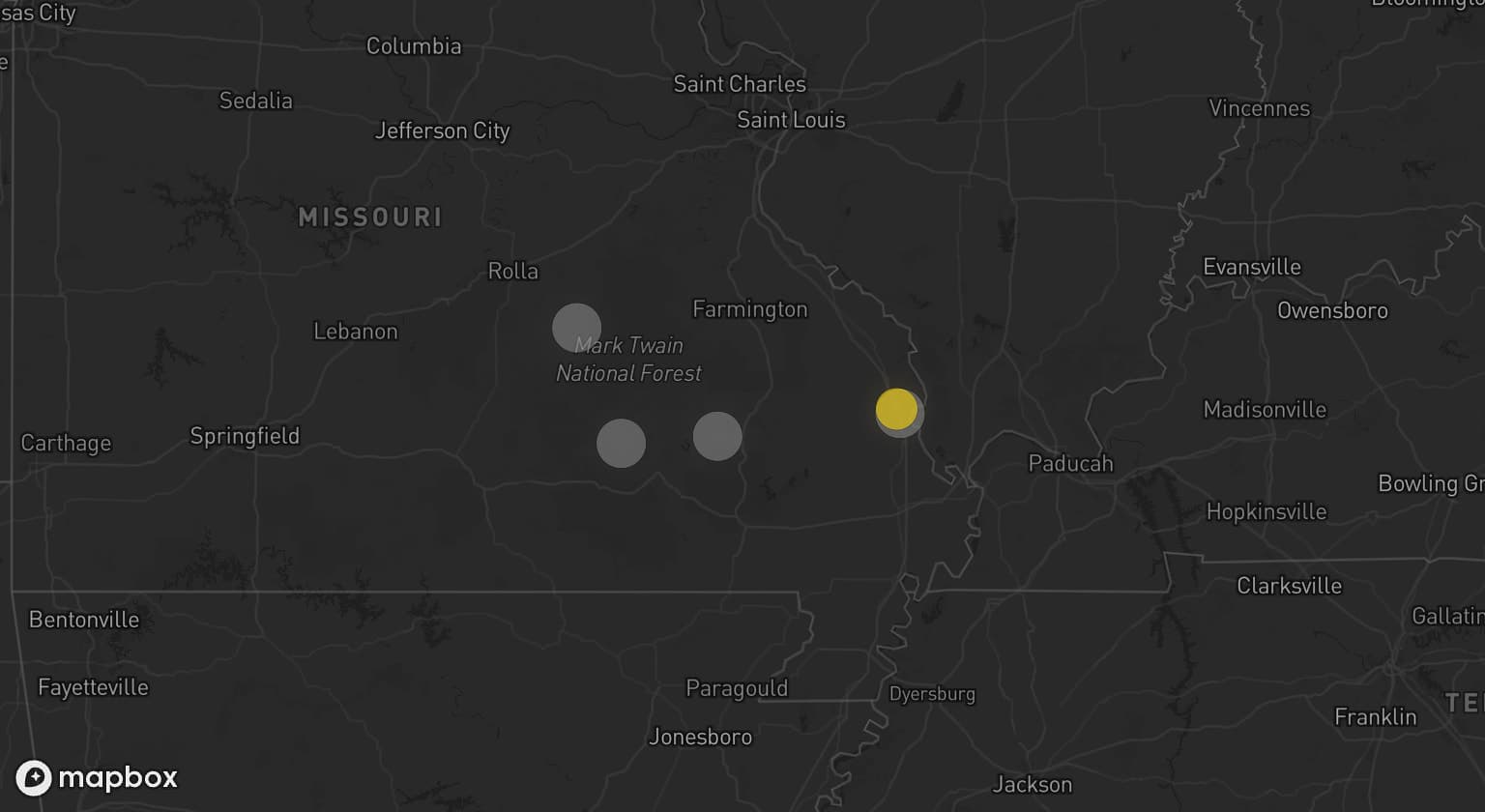 Storm map for 4 areas across Missouri