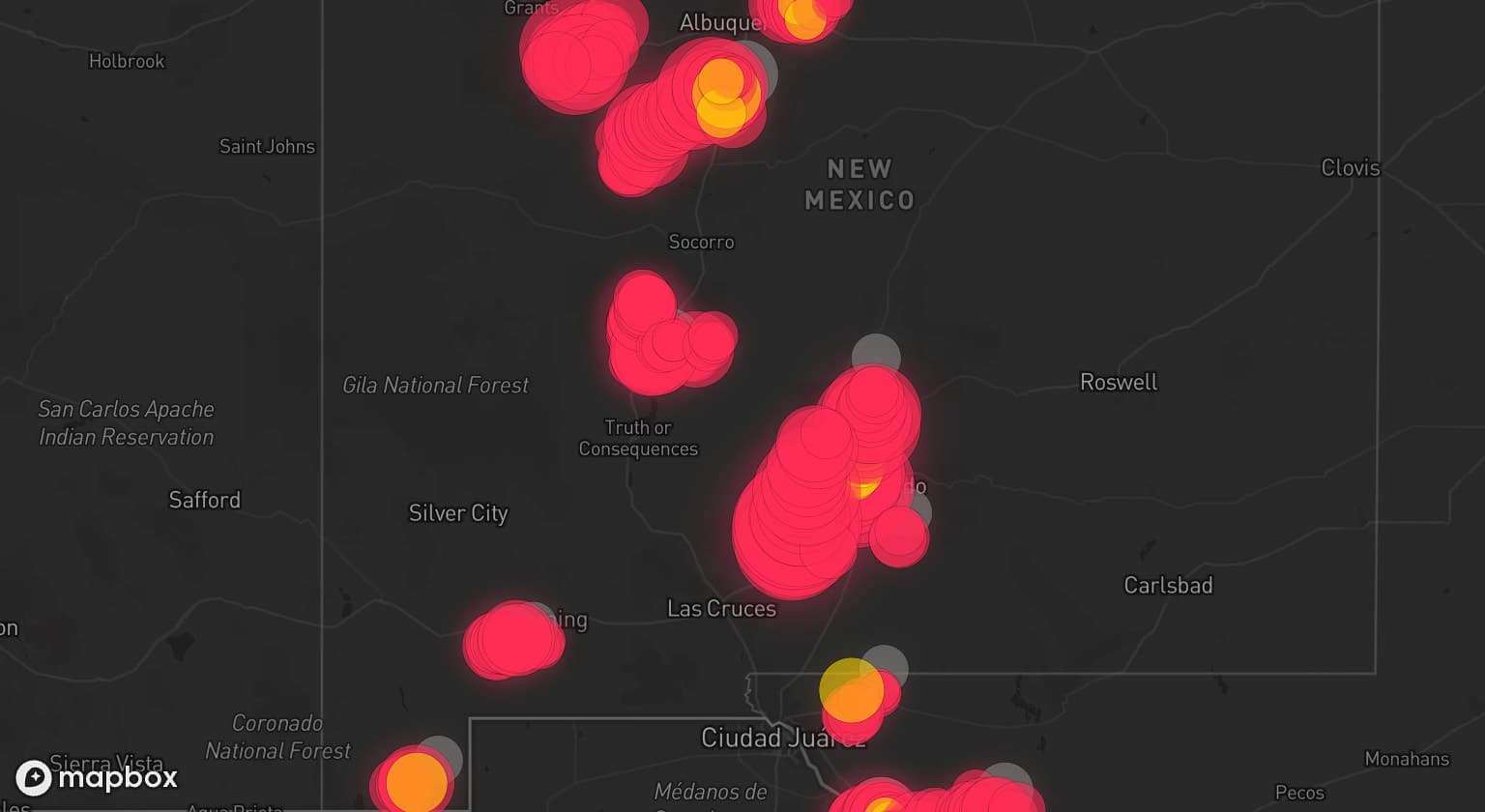 Storm map for 16 areas across Texas and New Mexico