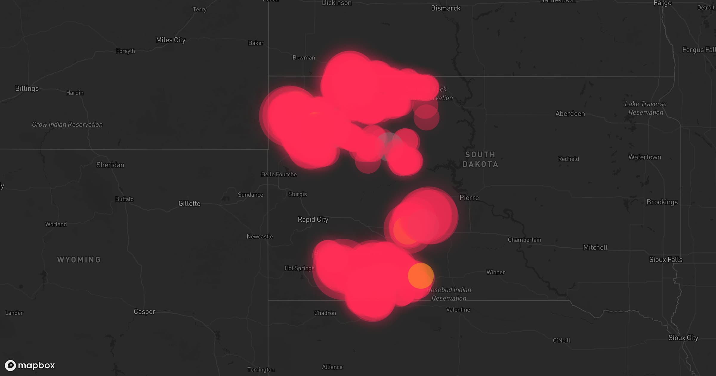 Storm map for 106 areas across Nebraska, Illinois, South Dakota, Wyoming, North Dakota, Iowa, Kansas, Colorado, and Wisconsin