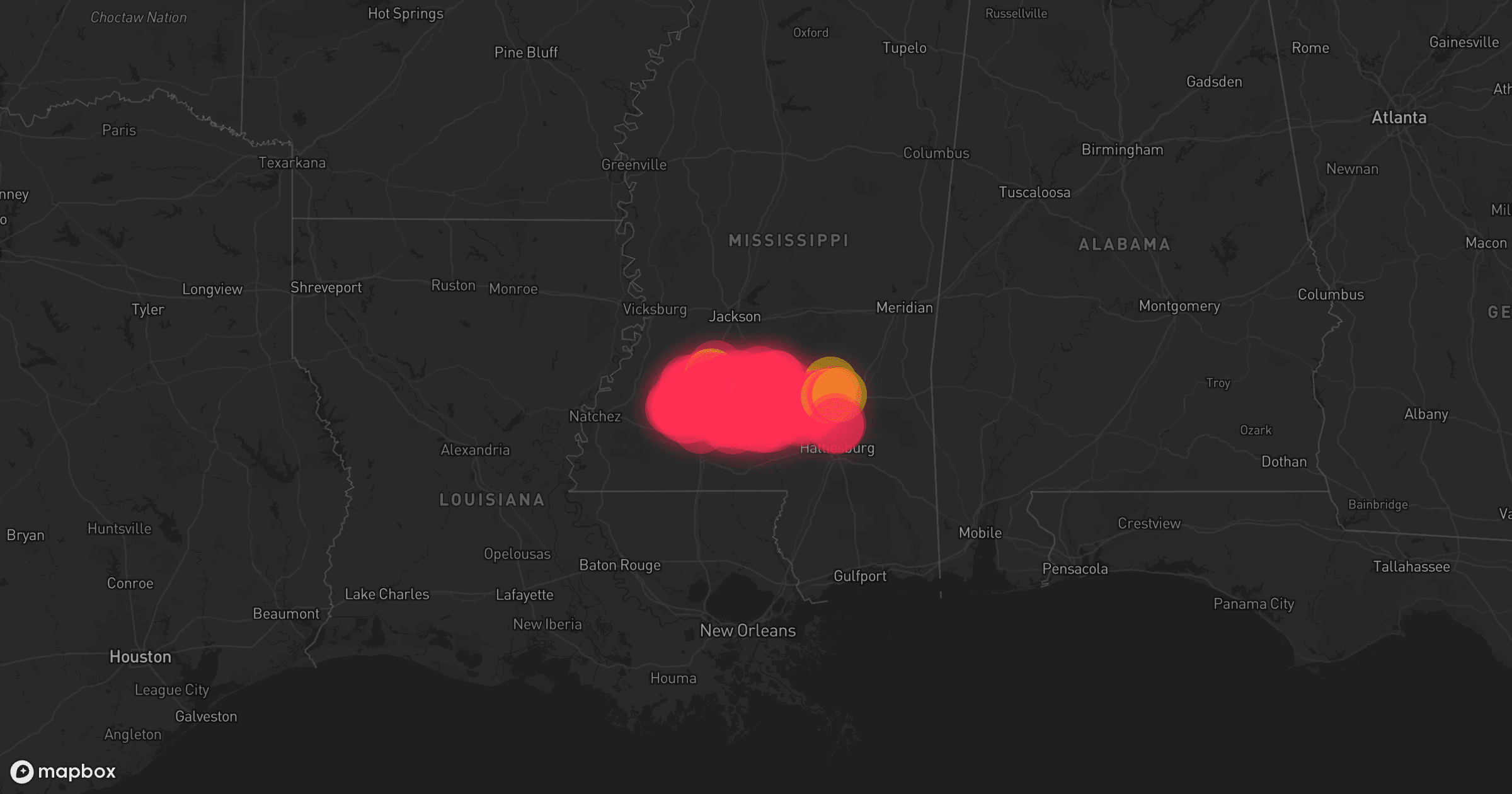 Storm map for 2 areas across Mississippi