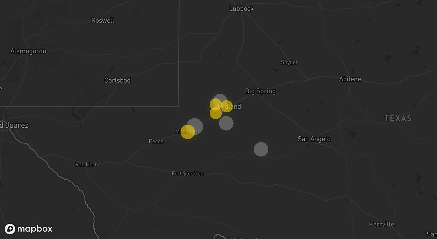Storm map for 3 areas across Texas