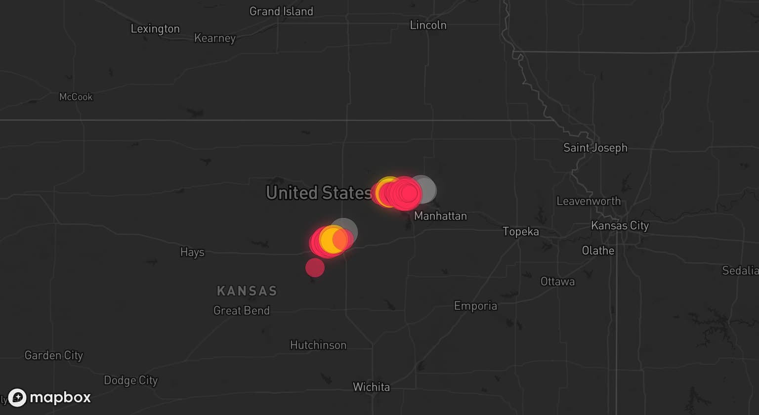 Storm map for 4 areas across Kansas