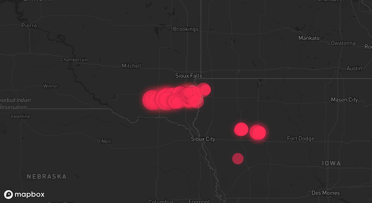 Storm map for 3 areas across South Dakota