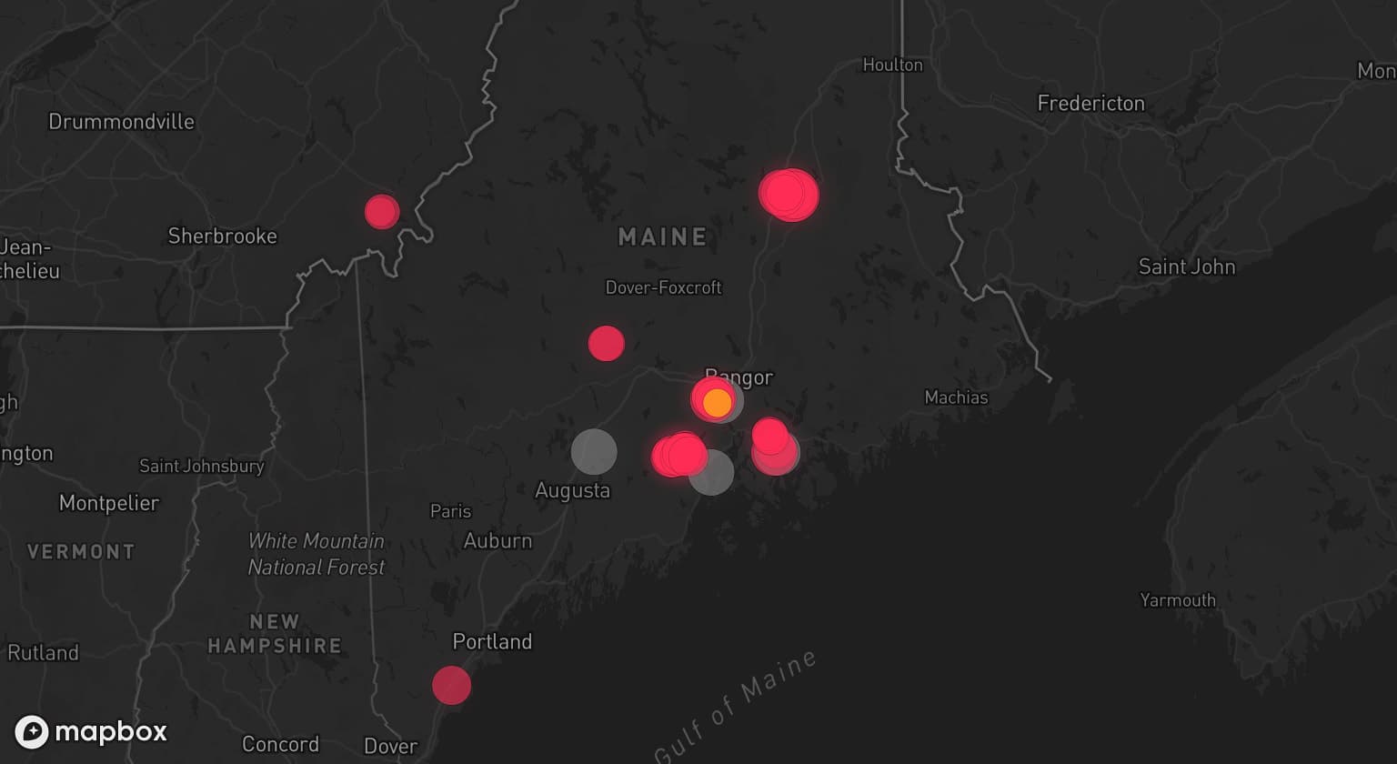 Storm map for 4 areas across Maine