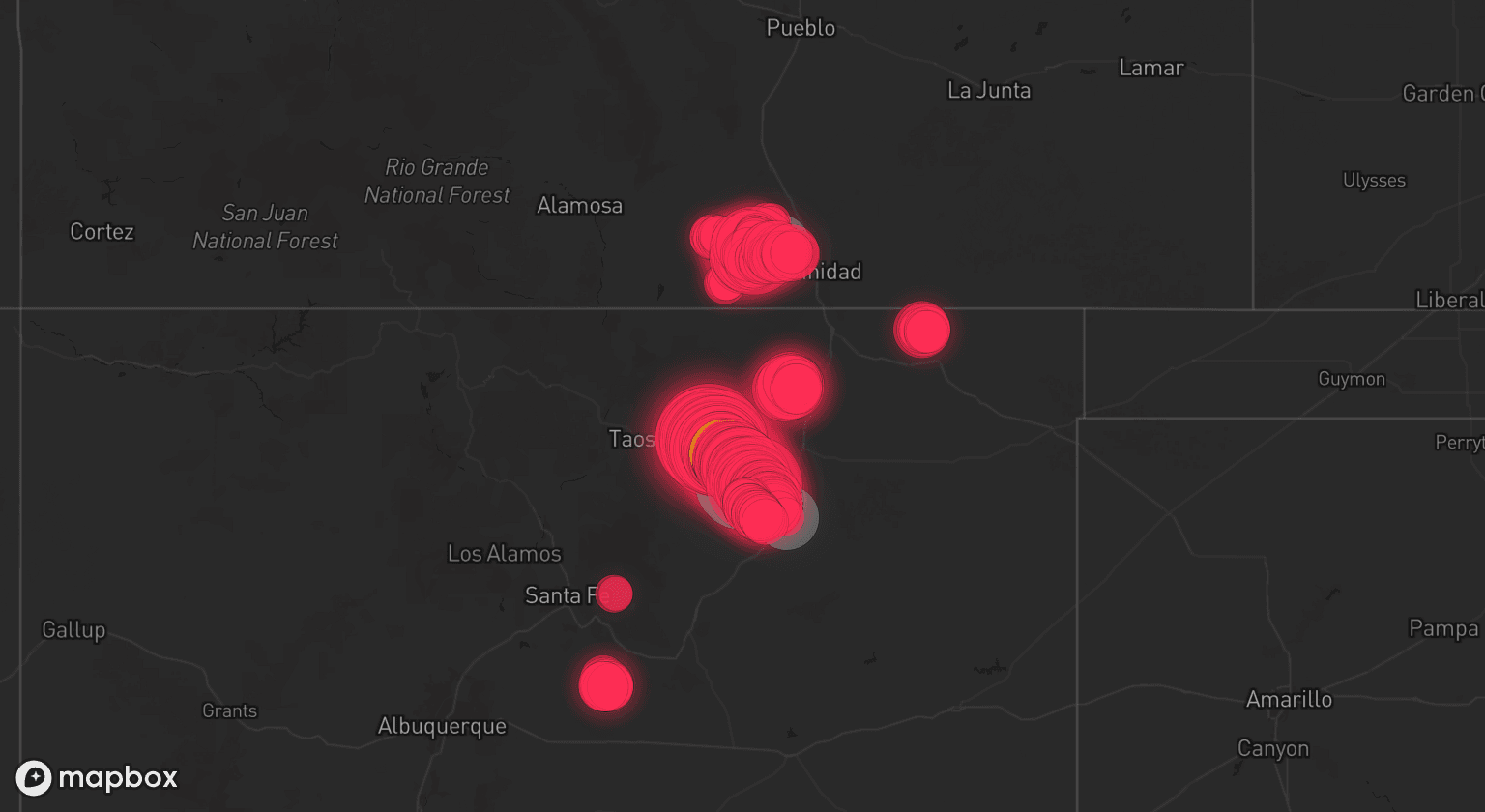 Storm map for 4 areas across New Mexico and Colorado