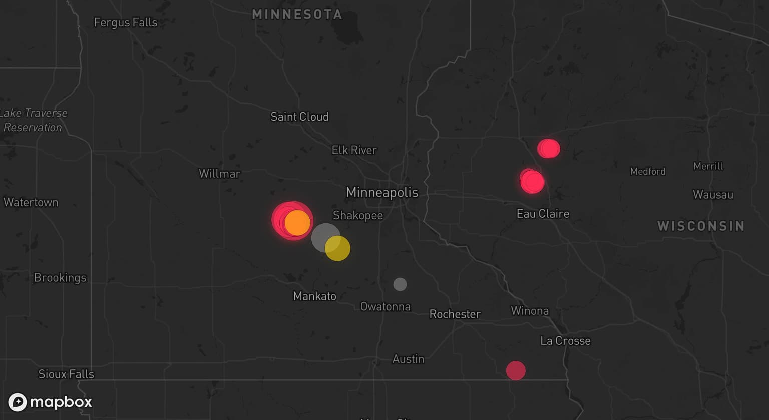 Storm map for 2 areas across Minnesota