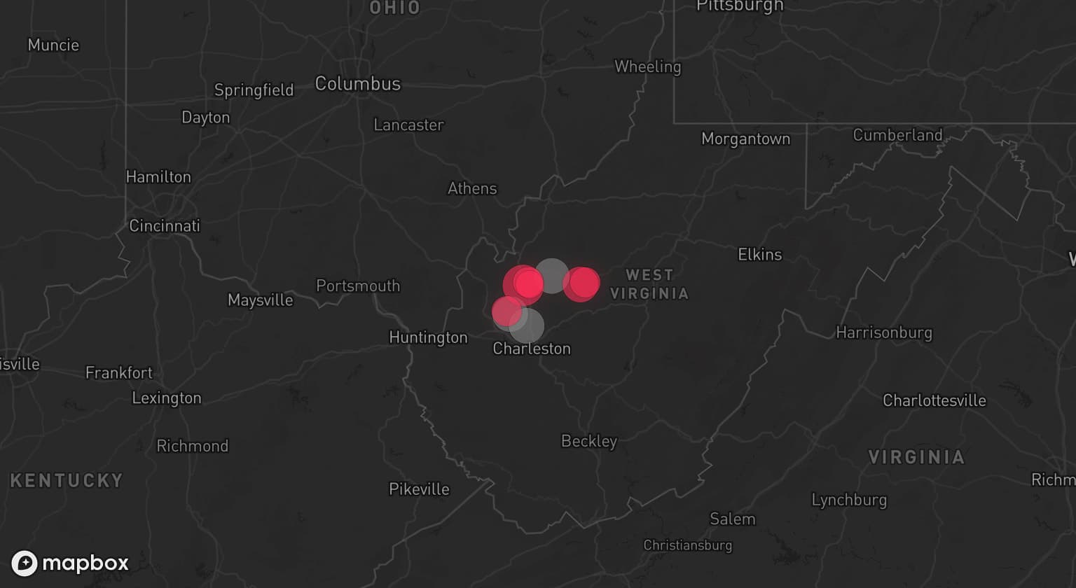 Storm map for 4 areas across West Virginia