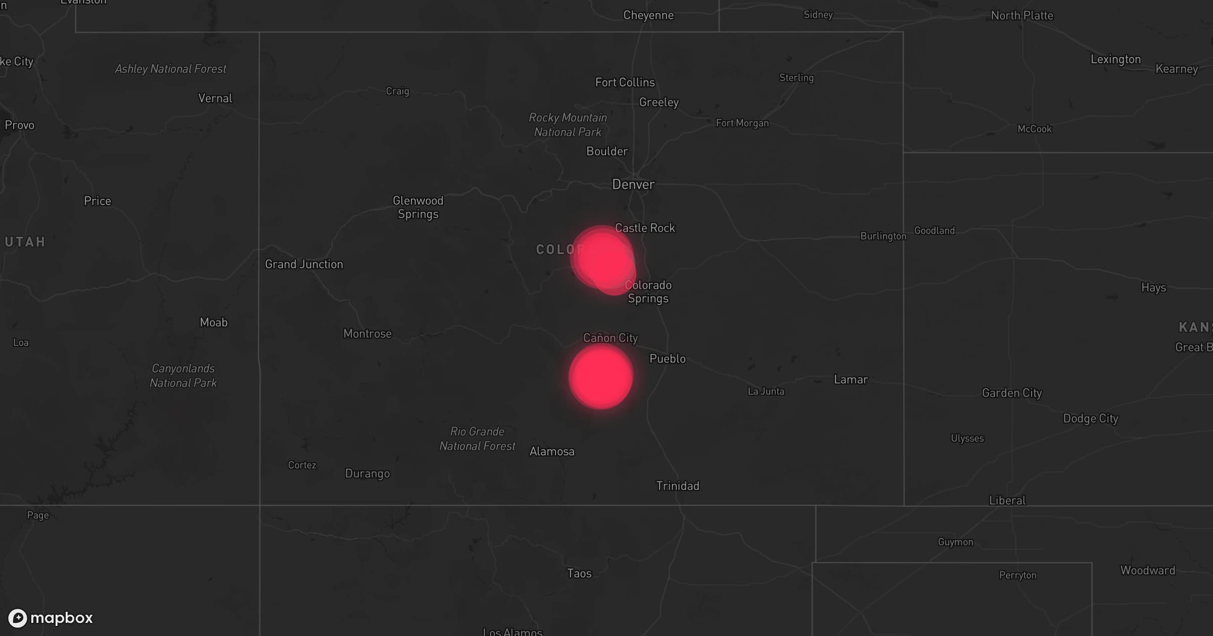 Storm map for 4 areas across Colorado