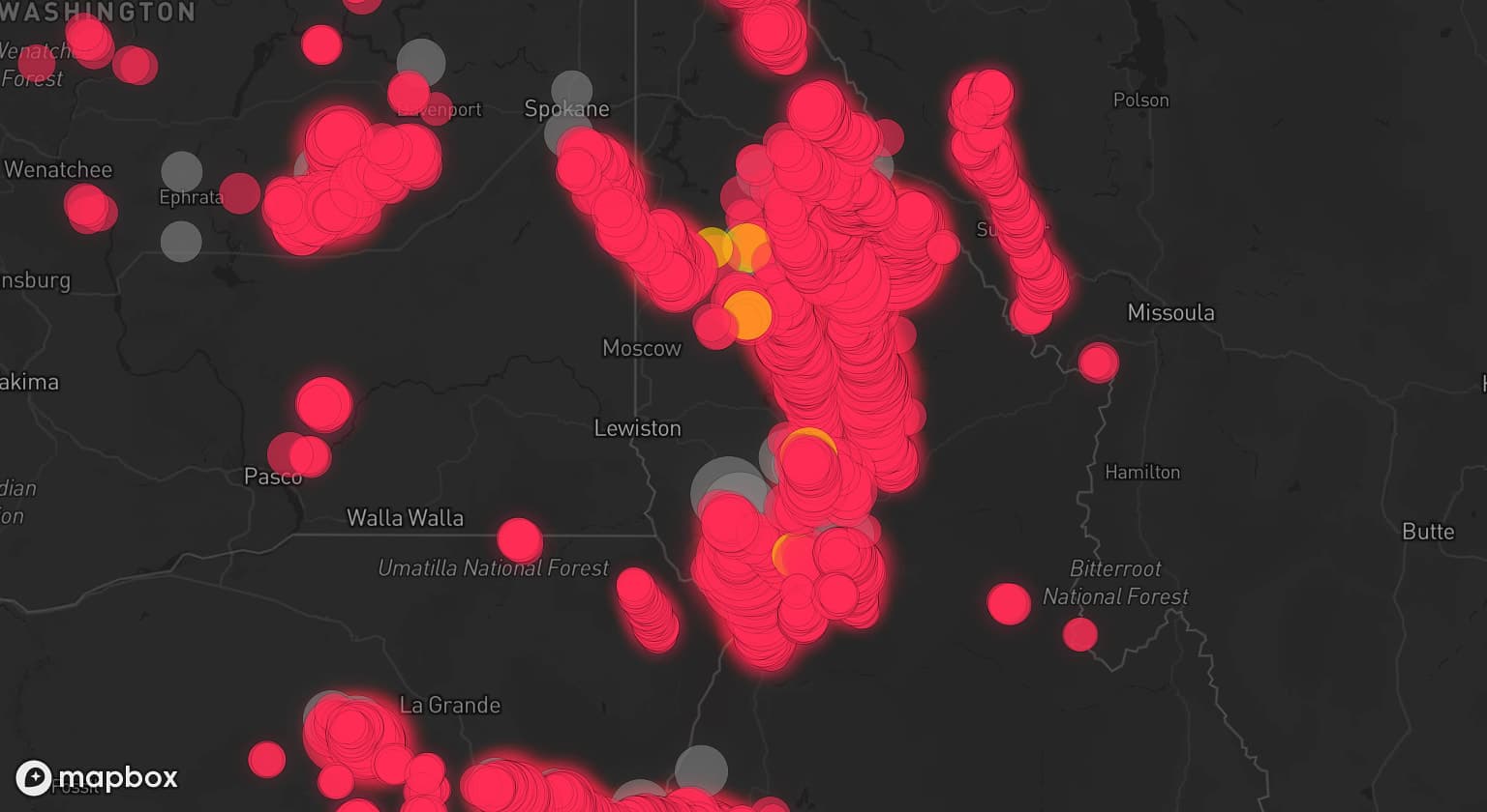 Storm map for 31 areas across Idaho, Oregon, Washington, and Montana