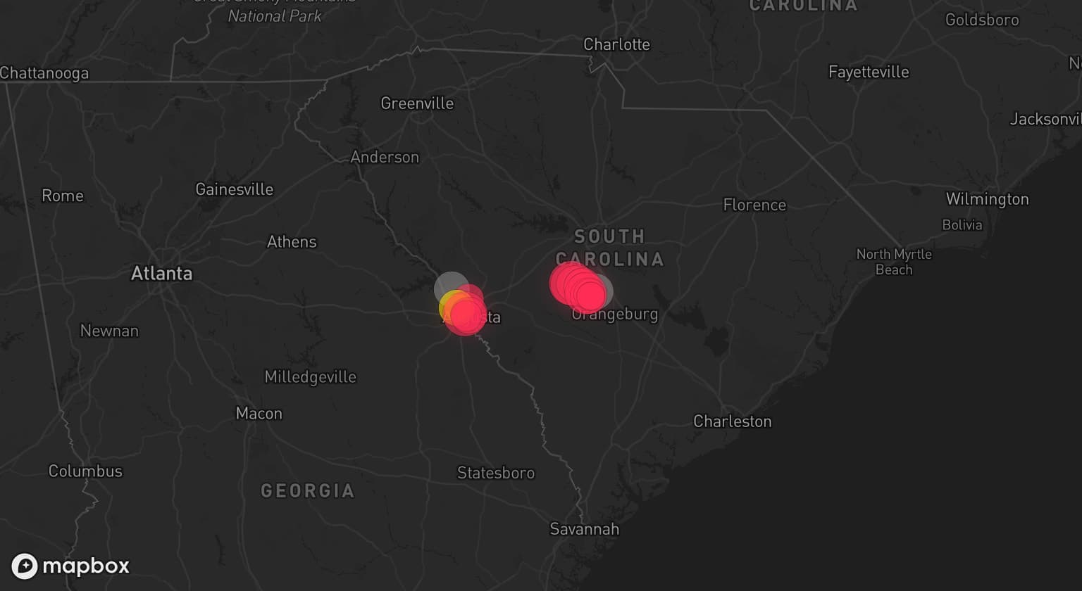Storm map for 2 areas across South Carolina