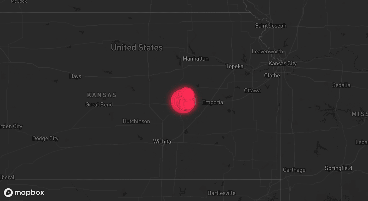 Storm map for the Chase County, KS area