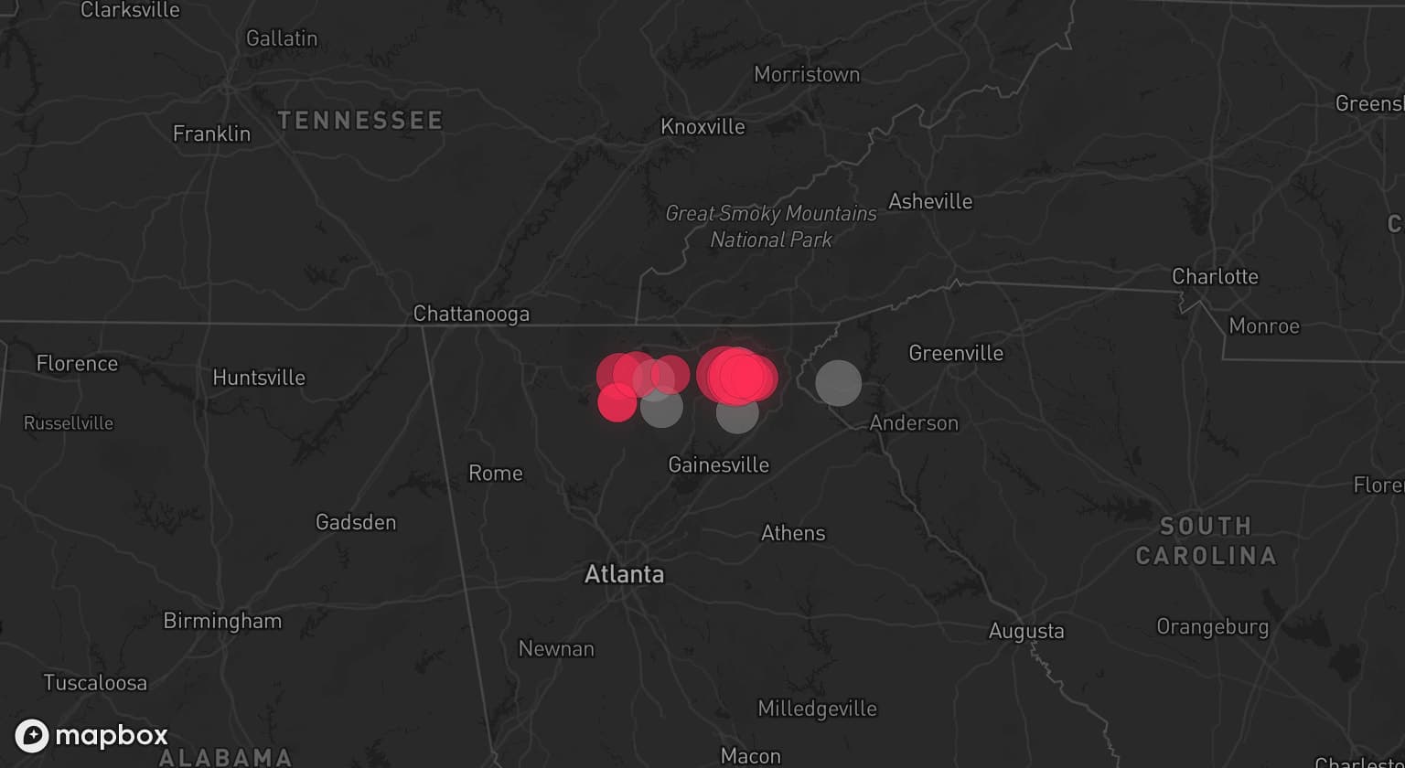 Storm map for 5 areas across South Carolina and Georgia