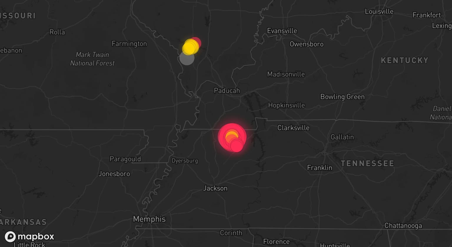 Storm map for 2 areas across Tennessee and Illinois