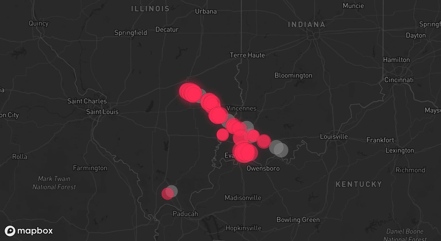 Storm map for 8 areas across Illinois and Indiana