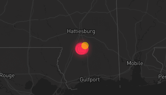 Storm map for the Forrest County, MS area