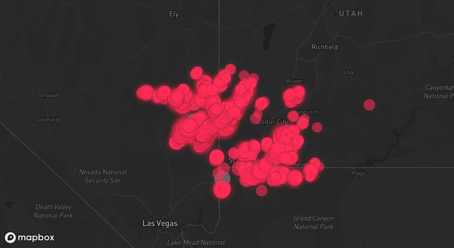 Storm map for 4 areas across Utah, Nevada, and Arizona