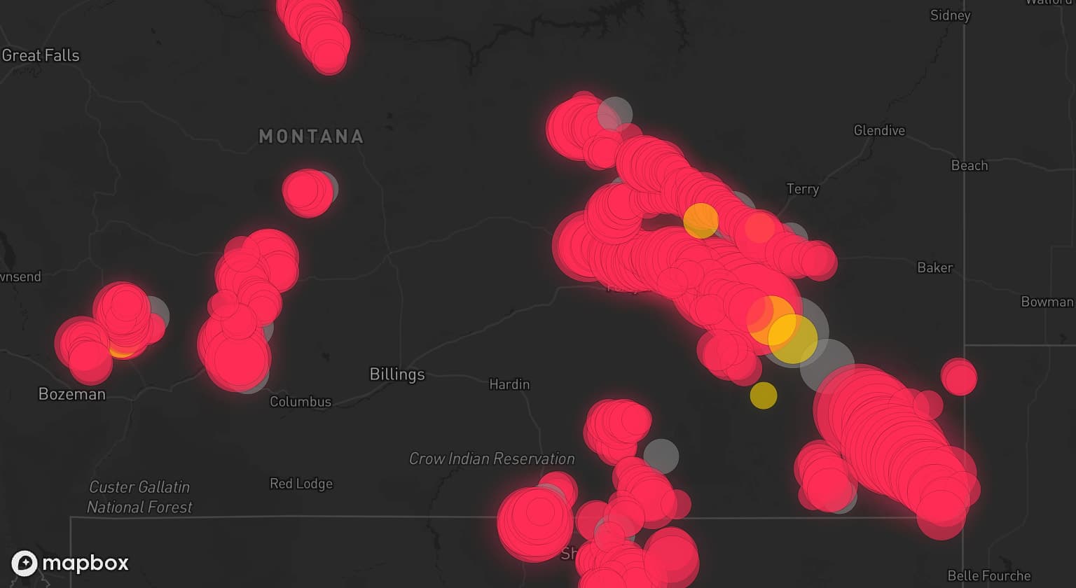 Storm map for 22 areas across Montana and Wyoming