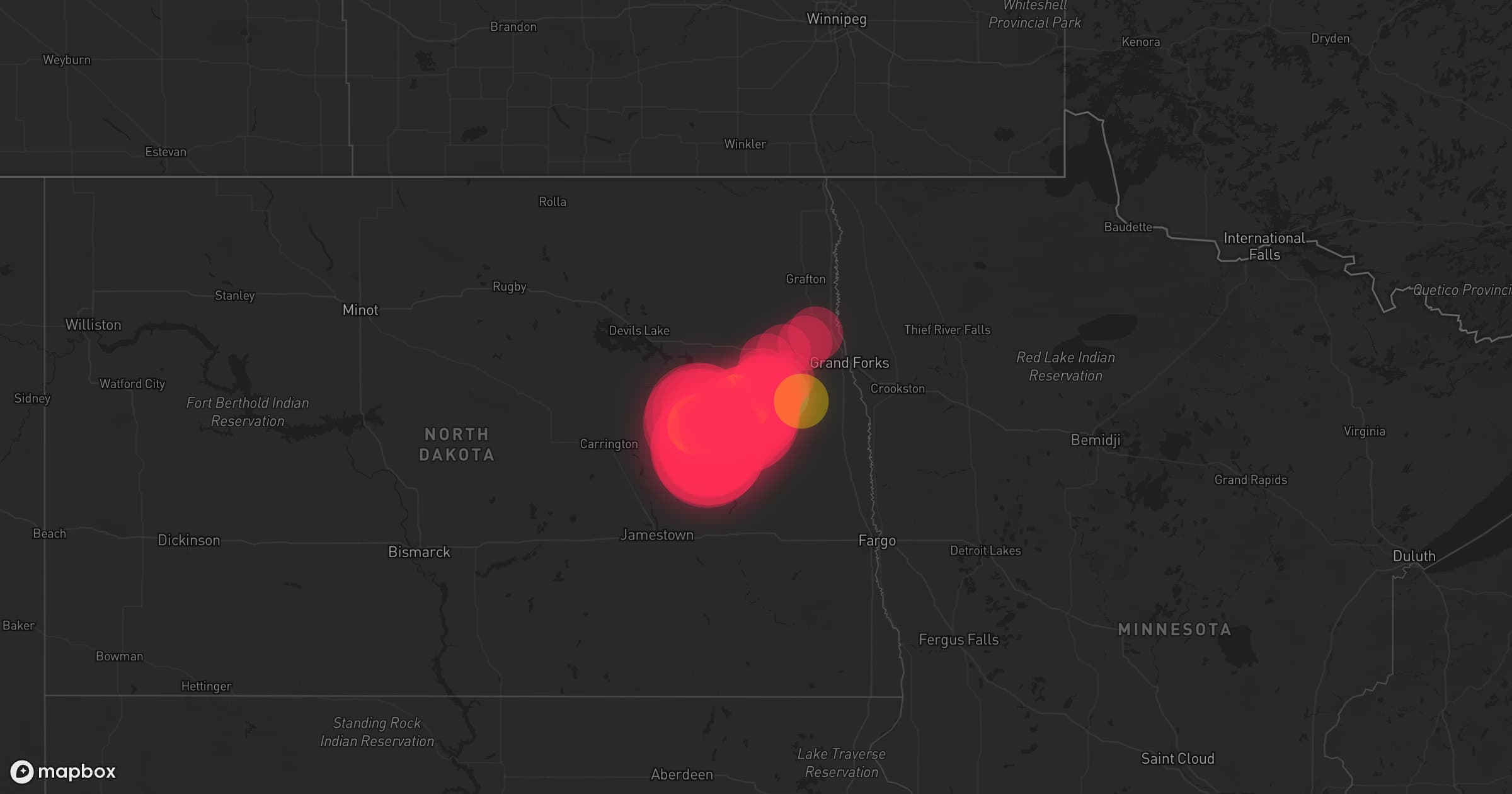 Storm map for 3 areas across North Dakota