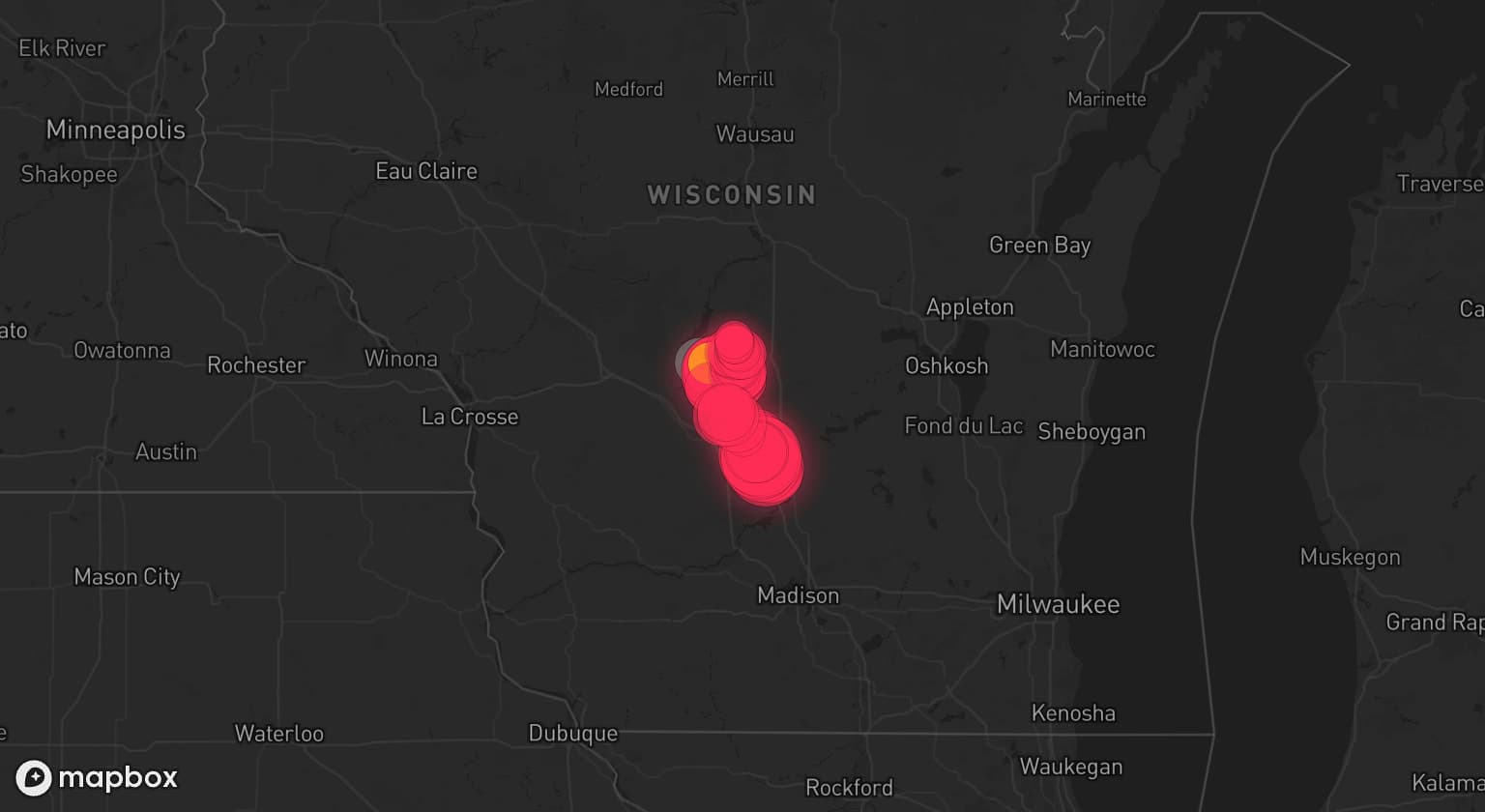 Storm map for 3 areas across Wisconsin
