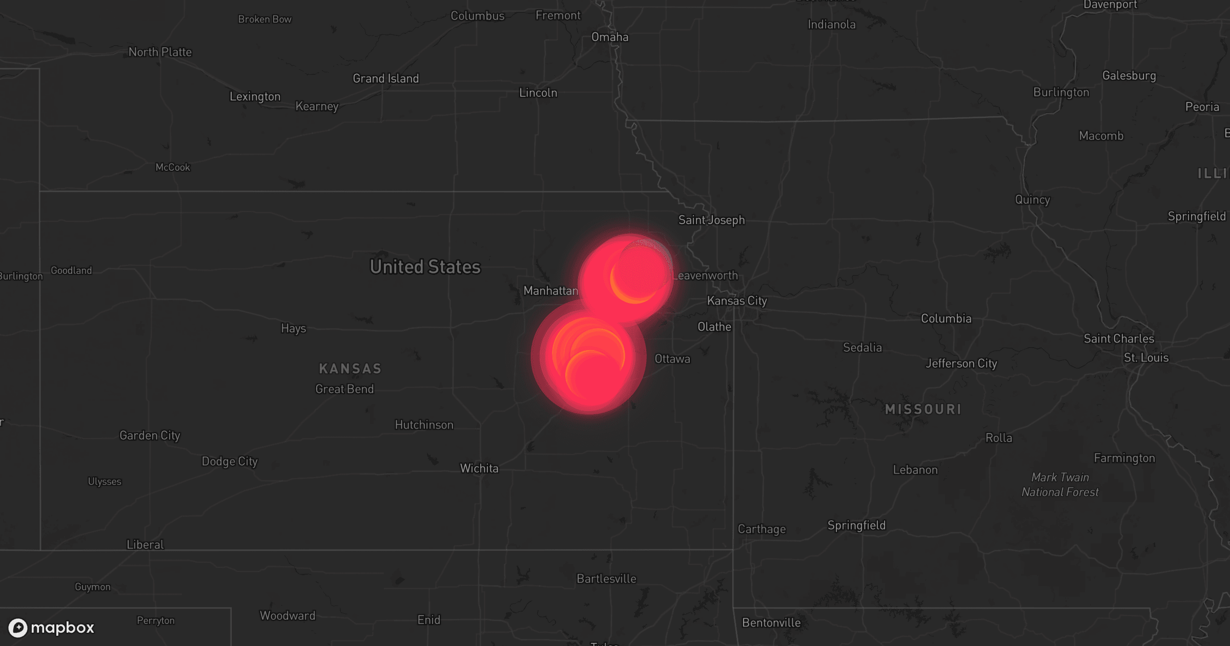 Storm map for 3 areas across Kansas