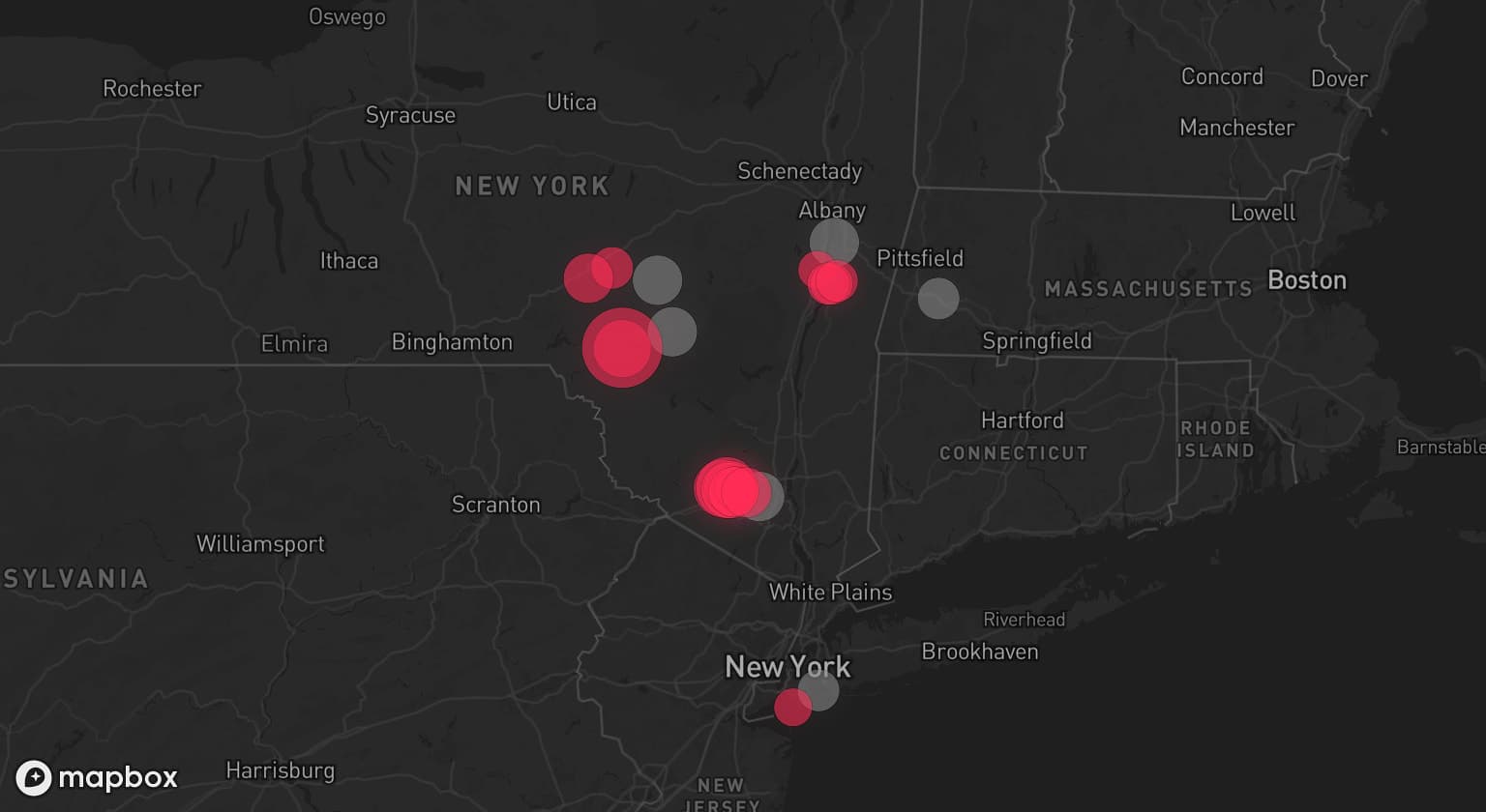 Storm map for 6 areas across New York and Massachusetts