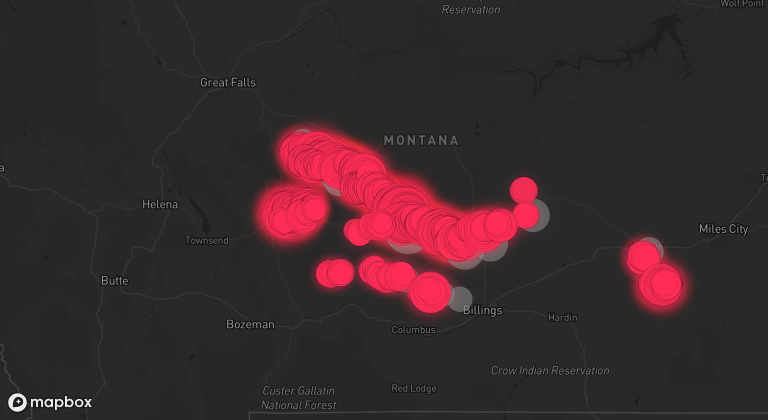 Storm map for 12 areas across Montana